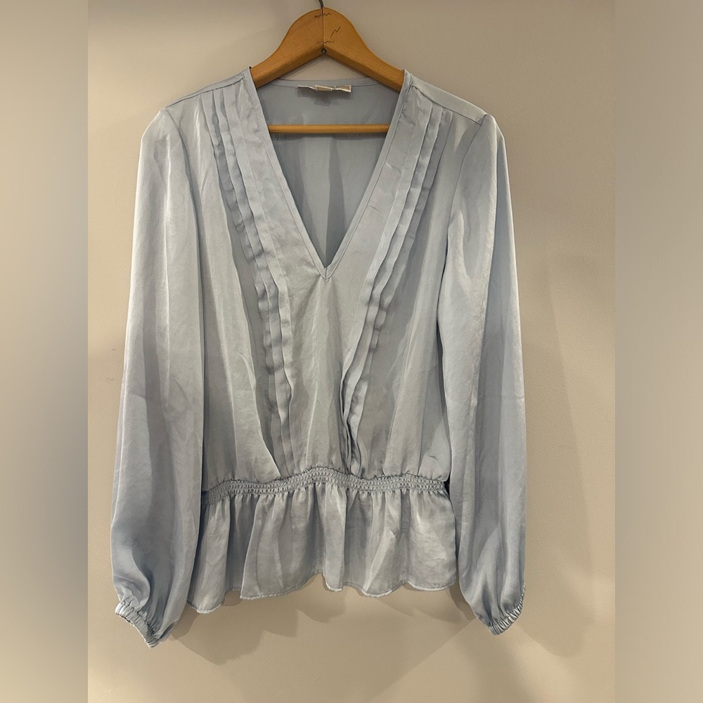 Michael Kors Baby Blue Silky Long Sleeve Blouse/ Gathered waist/ Medium